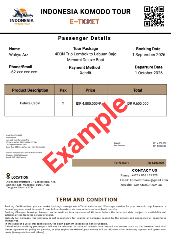 Indonesia Komodo Tour E Ticket (Example)
