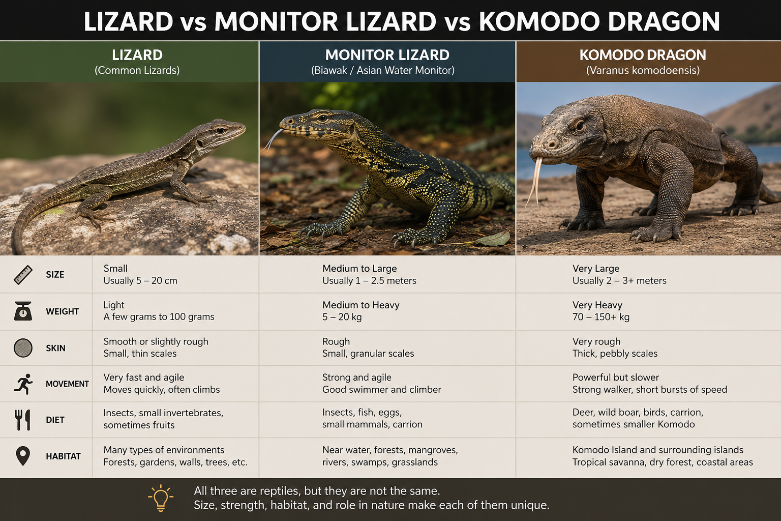 Lizard vs Monitor Lizard vs Komodo Dragon, Indonesia Komodo Tour